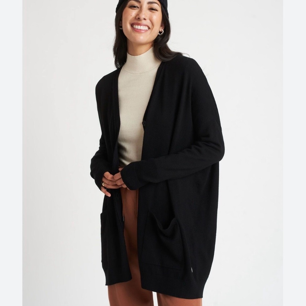 Kit and Ace Travel On Black Merino Wool Cardigan Sweater M L Business Casual